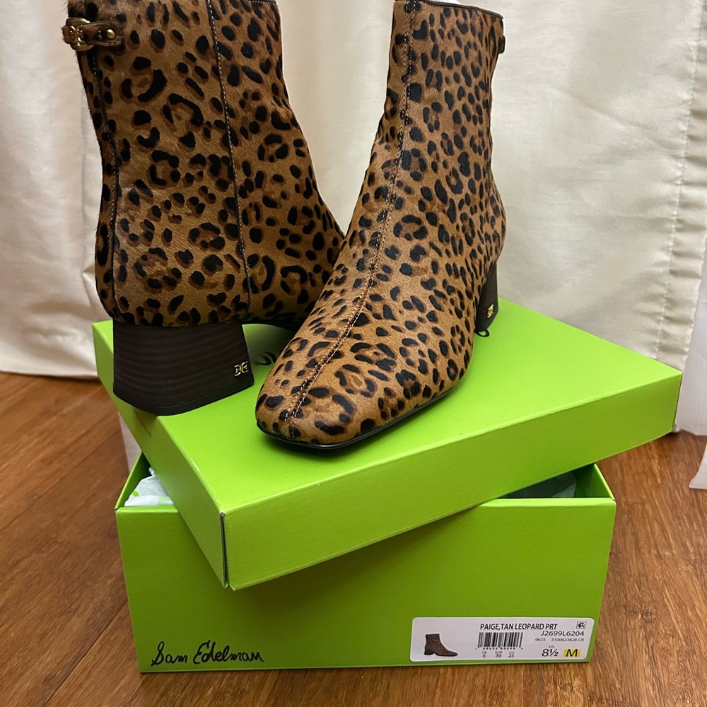 Sam Edelman Tan Leopard Ankle Booties